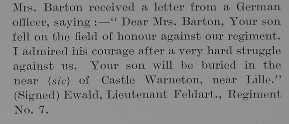 Barton H W F 2nd Lt 1st Royal Scots Fusiliers Obit Part 2 The Bond Of Sacrifice Vol 1