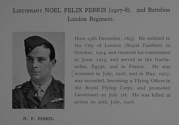Perris N F Lt 2nd London Regiment Attd Royal Air Force Obit Dulwich College Roll Of Honour