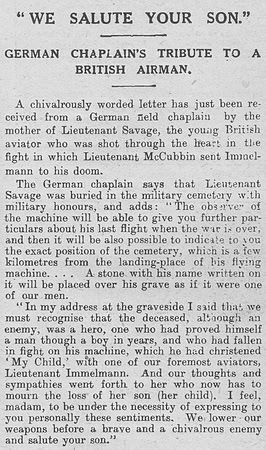 Savage J R B 2nd Lt Royal Flying Corps The Graphic 26th July 1916