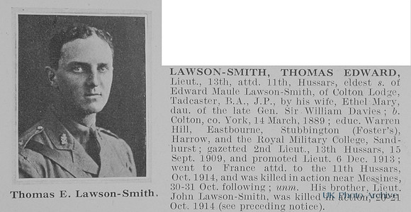 Lawson-Smith T E Lt 13th Attd 11th Hussars Obit