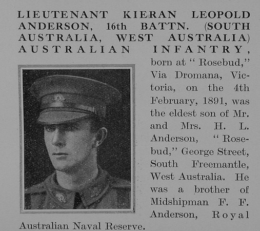 Anderson K L Lt 16th Australian Infantry Obit Part 1 The Bond Of Sacrifice Vol 2