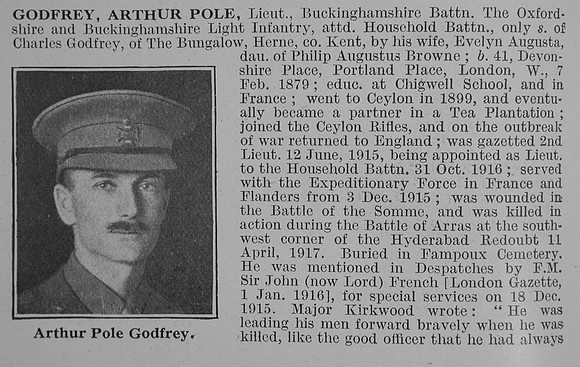 Godfrey A P Lt Bucks Btn Oxford & Bucks Light Infantry Obit Part 1 De Ruvignys Roll Of Honour Vol 3