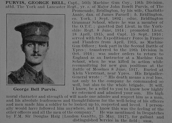 Purvis G B Captain Machine Gun Corps Obit De Ruvignys Roll Of Honour Vol 3