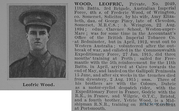 Wood L Pte 2049 11th Australian Infantry Obit De Ruvignys Roll Of Honour Vol 1