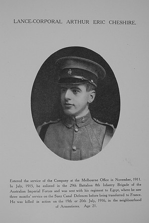 Cheshire A E LCpl 29th Australian Imperial Force Northern Assurance Co Roll Of Service