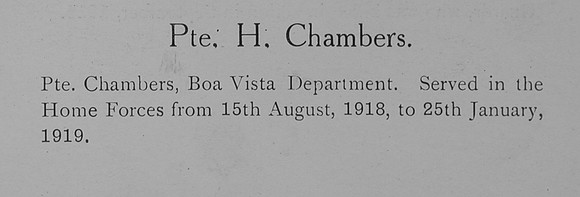 Chambers H Pte Cheshire Regiment Short Record Of Service William Graham & Company Record Of The Great War