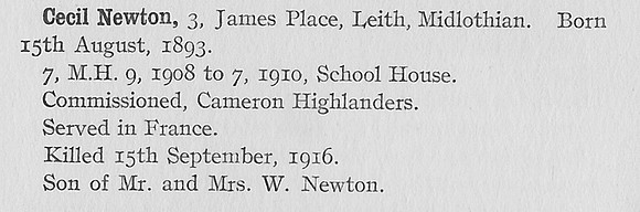 Newton C 2nd Lt 6th Cameron Highlanders Obit Mill Hill School Roll Of Honour