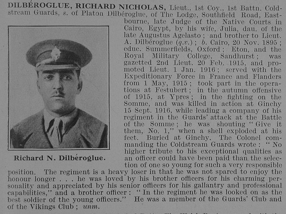Dilberoglue R N Lt 1st Coldstream Guards Obit De Ruvignys Roll Of Honour Vol 3