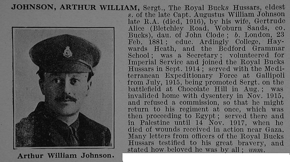Johnson A W Sergt 205280 Royal Buckinghamshire Hussars Obit De Ruvignys Roll Of Honour Vol 4
