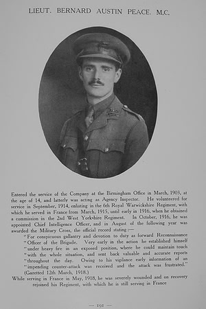 Peace B A Lt MC 2nd West Yorkshire Regiment Northern Assurance Co War Record