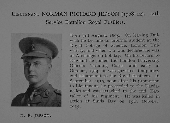 Jepson N R Lt 14th Royal Fusiliers Obit Dulwich College Roll Of Honour