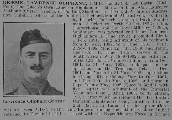 Graeme L O Lt Col 1st Cameron Highlanders Obit Part 1 De Ruvignys Roll Of Honour Vol 3