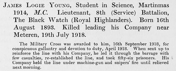 Young J L Lt MC 8th Black Watch Obit St Andrews University Roll Of Honour