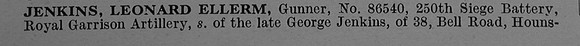 Jenkins L E Gnr 86540 Royal Garrison Artillery Obit Part 1 De Ruvignys Roll Of Honour Vol 4