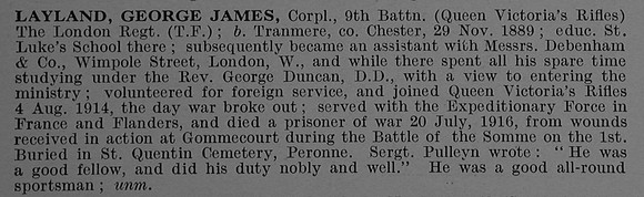 Layland G J Cpl 1871 9th London Regiment (Queen Victorias Rifles) Obit De Ruvignys Roll Of Honour Vol 4