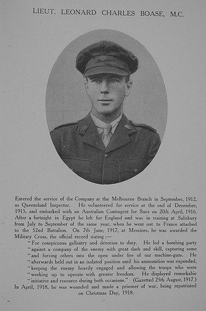 Boase L C Lt MC 52nd Australian Infantry Northern Assurance Co War Record