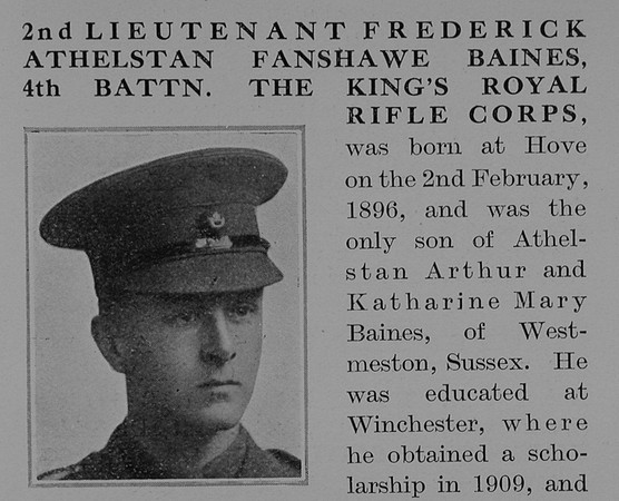 Baines F A F 2nd Lt 4th Kings Royal Rifle Corps Obit Part 1 The Bond Of Sacrifice Vol 2