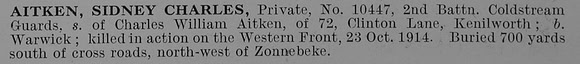 Aitken S C Pte 10447 2nd Coldstream Guards Obit