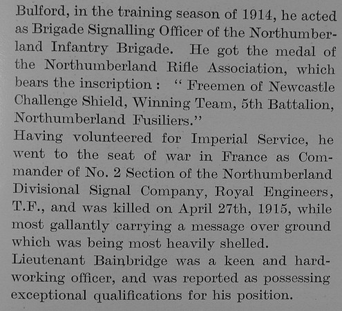 Bainbridge T L Lt 5th Northumberland Fusiliers Obit Part 3 The Bond Of Sacrifice Vol 2