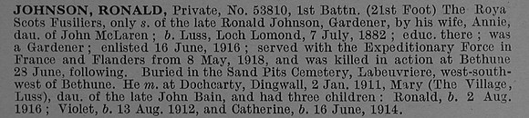 Johnson R Pte 53810 1st Royal Scots Fusiliers Obit De Ruvignys Roll Of Honour Vol 4