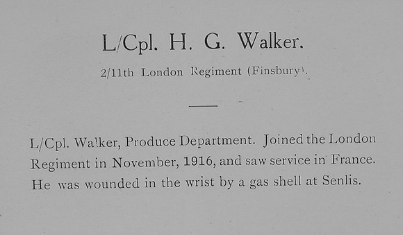 Walker H G LCpl 11th London Regiment Record William Graham Company