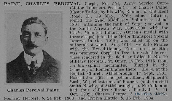 Paine C P Cpl 554 Army Service Corps Obit De Ruvignys Roll Of Honour Vol 1