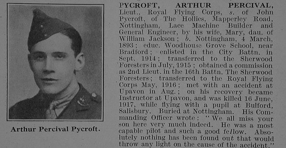 Pycroft A P Lt Royal Flying Corps Obit De Ruvignys Roll Of Honour Vol 3
