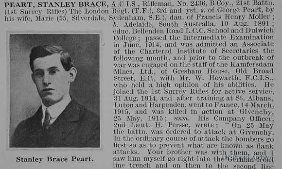Peart S B Rfn 2436 21st London Regiment Obit Part 1 De Ruvignys Roll Of Honour Vol 1