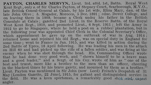 Payton C M Lt 1st Royal West Kent Regiment Obit De Ruvignys Roll Of Honour Vol 1