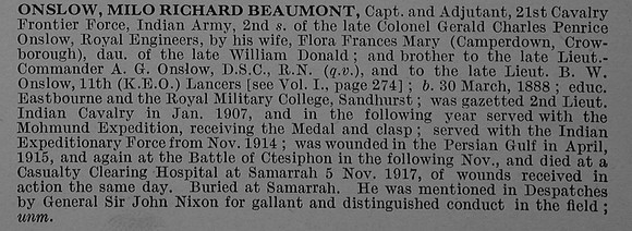 Onslow M R B Captain Indian Army Obit De Ruvignys Roll Of Honour Vol 4