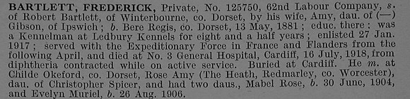 Bartlett F Pte 125750 Labour Corps Obit De Ruvignys Roll Of Honour Vol 4