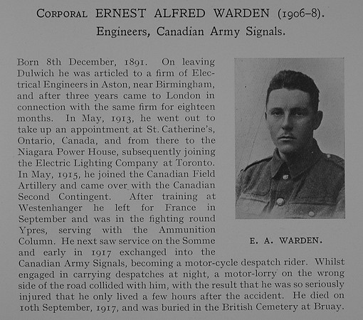 Warden E A Cpl Canadian Engineers Obit Dulwich College Roll Of Honour