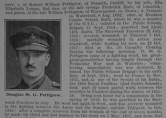 Pettigrew D St G 2nd Lt 14th Attd 17th Notts & Derby Regiment Obit Part 2 De Ruvignys Roll Of Honour Vol 3
