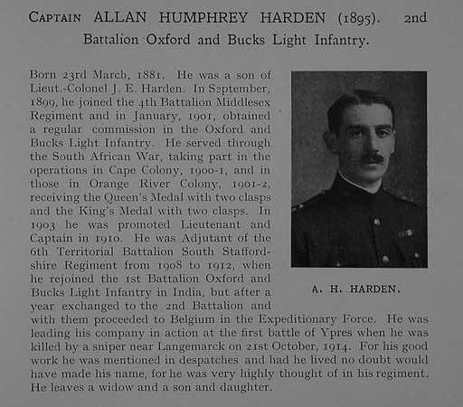 Harden A H Captain 2nd Oxford & Bucks Light Infantry Obit Dulwich College Roll Of Honour