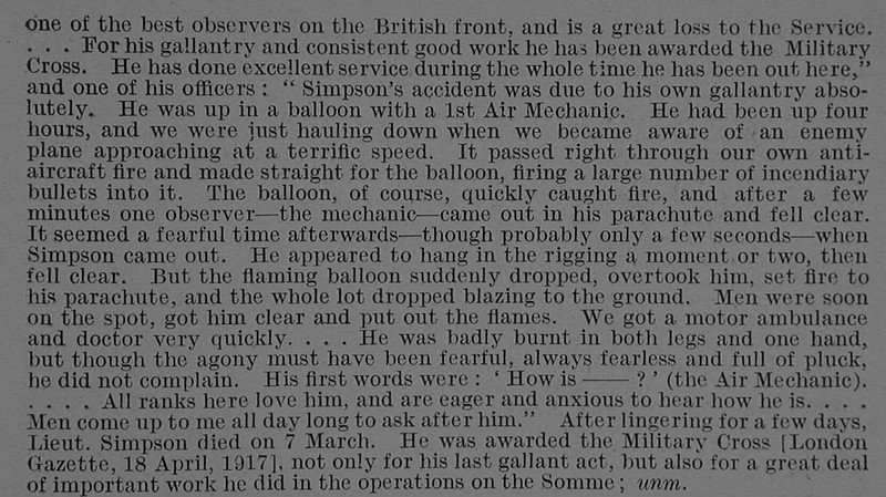 UK Photo And Social History Archive: S &emdash; Simpson G K Lt MC Royal Garrison Artillery Attd Royal Flying Corps Obit Part 2 De Ruvignys Roll Of Honour Vol 3