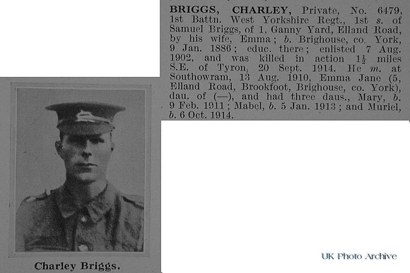 Briggs C Pte 6479 1st West Yorkshire Regiment Obituary De Ruvignys Roll Of Honour Vol 1