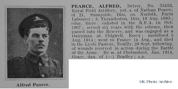 Pearce A Dvr 35452 Royal Field Artillery Obit De Ruvignys Roll Of Honour Vol 1