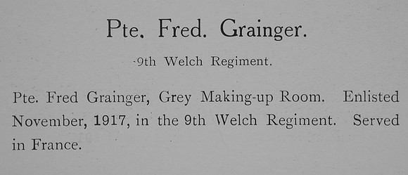 Grainger F Pte 9th Welsh Regiment Record William Graham Company