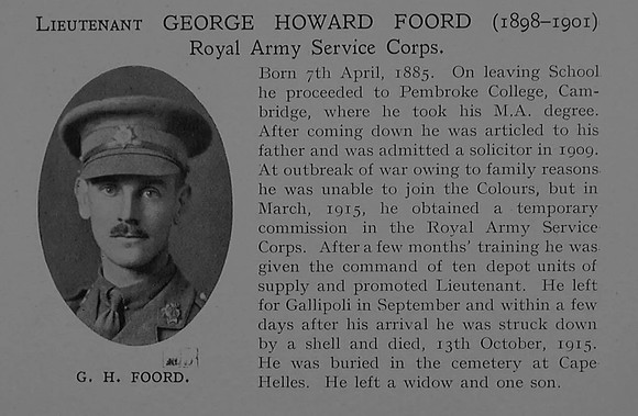 Foord G H Lt Army Service Corps Obit Dulwich College Roll Of Honour