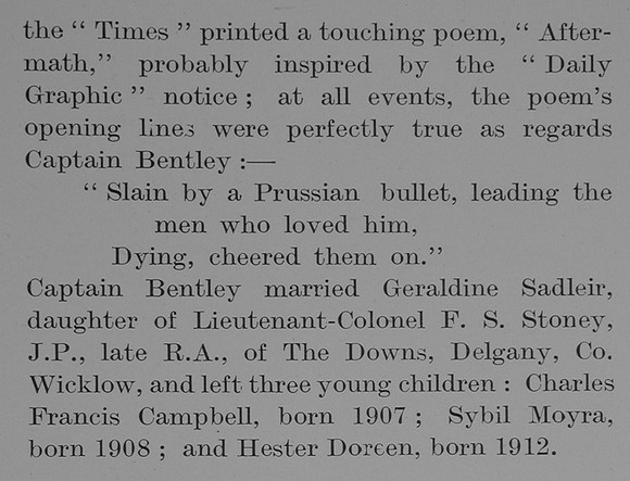 Bentley C A C Captain 1st Royal Wawickshire Regiment Obit Part 4 The Bond f Sacrifice Vol 1