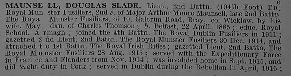 Maunsell D S Lt 2nd Royal Munster Fusiliers Obit Part 1 De Ruvignys Roll Of Honour Vol 4