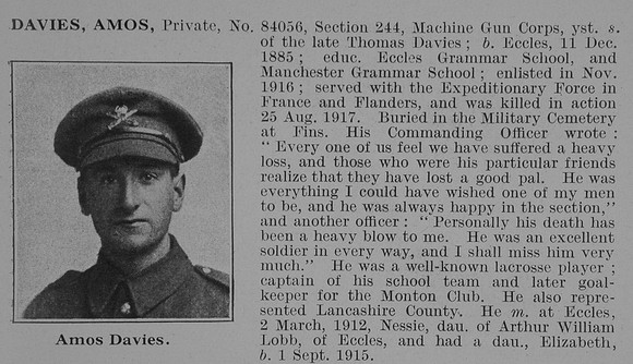 Davies A Pte Machine Gun Corps Obit De Ruvignys Roll Of Honour Vol 3