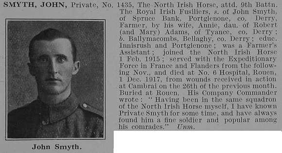 Smyth J Pte North Irish Horse Obit De Ruvignys Roll Of Honour Vol 3