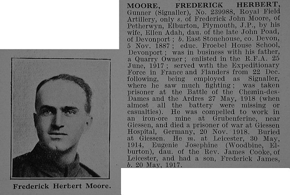 Moore F H Gnr 239988 Royal Field Artillery Obit De Ruvignys Roll Of Honour Vol 5