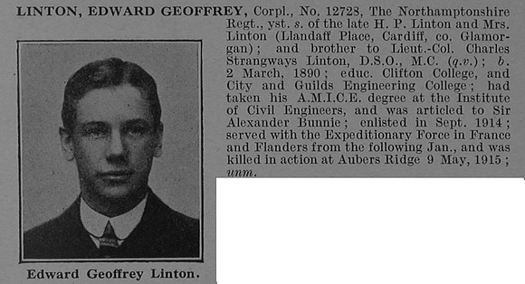 Linton E G Cpl 12728 1st Northamptonshire Regiment Obit De Ruvignys Roll Of Honour Vol 4