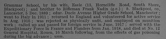 Nadin A Cpl R/3783 Drake Bn. R.N. Div Royal Naval Volunteer Reserve Obit Part 2 De Ruvignys Roll Of Honour Vol 4
