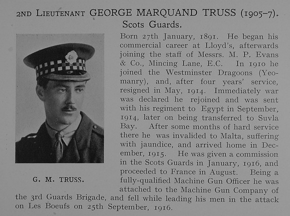 Truss G M 2nd Lt Scots Guards Obit Dulwich College Roll Of Honour