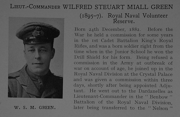 Green W S M Lt Comm Benbow Bn. R.N. Div. Royal Naval Volunteer Reserve Obit Part 1 Dulwich College Roll Of Honour