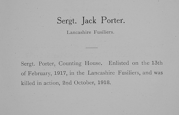 Porter J L/Sergt 57663 16th Lancashire Fusiliers Obituary William Graham & Co Record Of The Great War