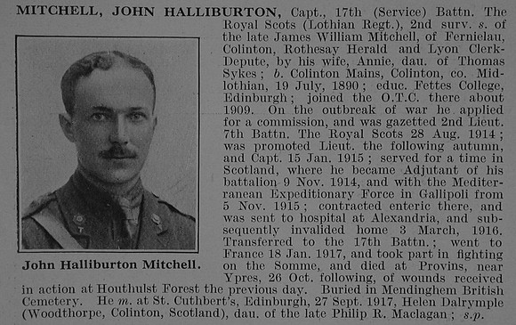 Mitchell J H Captain 17th Royal Scots Obit De Ruvignys Roll Of Honour Vol 3